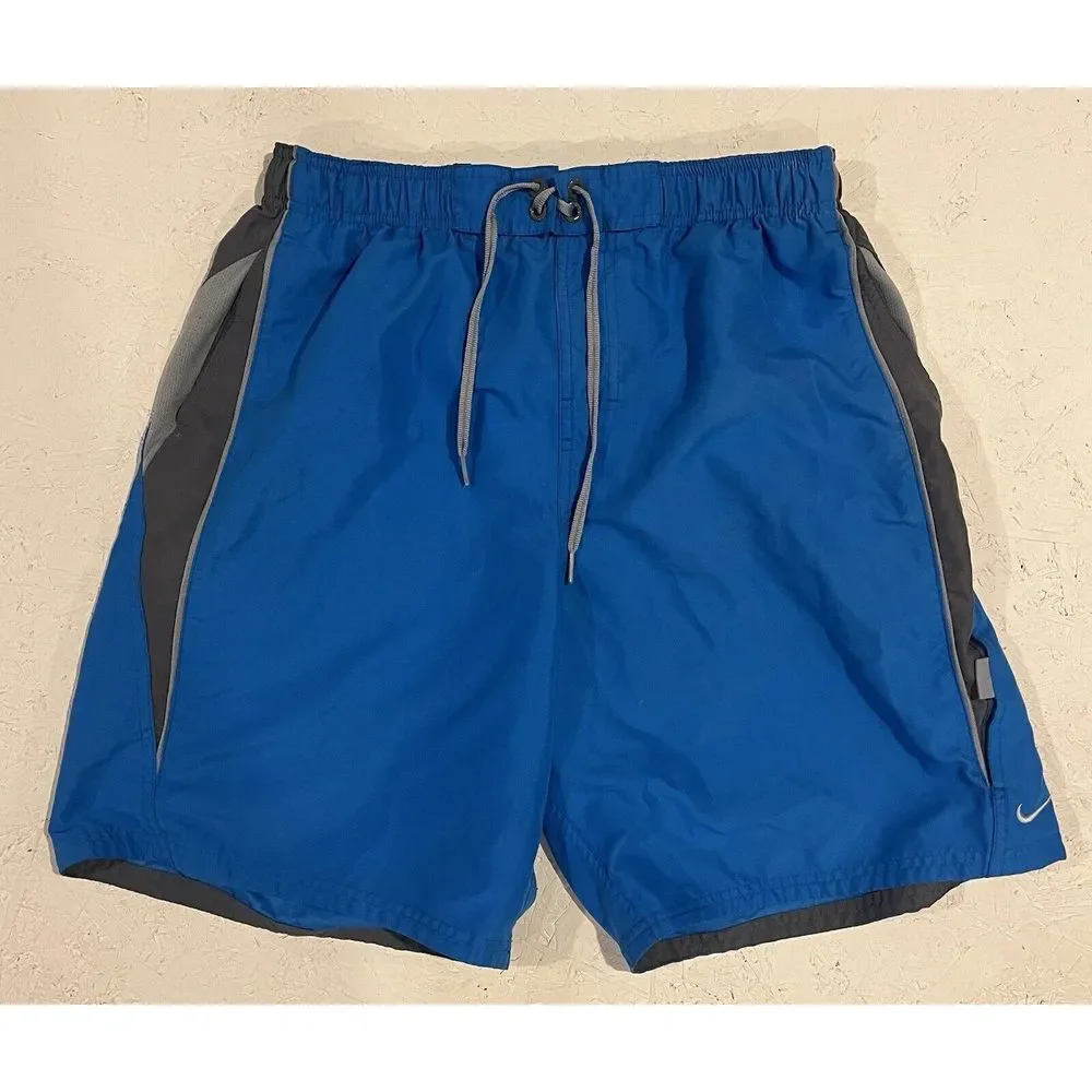 Vintage Y2K Nike Swim‎ Trunks Swimsuit Mens Large Blue Gray Drawstring Summer